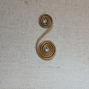 Gold Spiral Drop Brooch with Clear Crystals #8